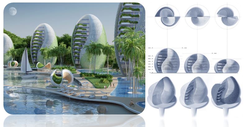 منتجع نوتيلوس البيئي
الفنادق وتصميمها على شكل صدفة مستوحاة من تسلسل فيبوناتشي وواجهتها الخضراء