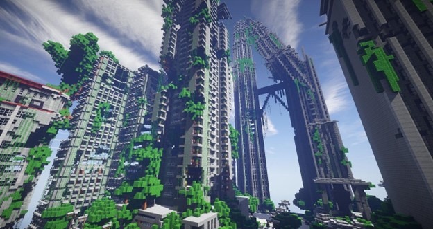 مثال على بناء مدينة ناطحة سحاب في Minecraft