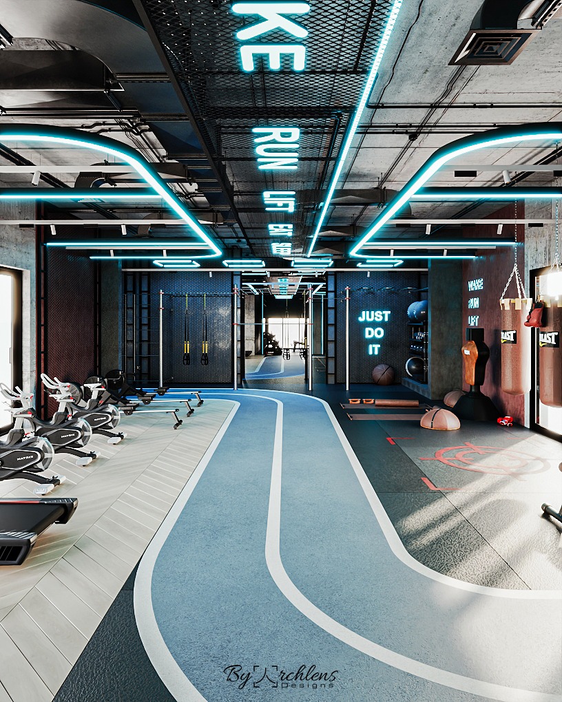 تصميم داخلي صالة فتنس وكروسفيت بالامارات